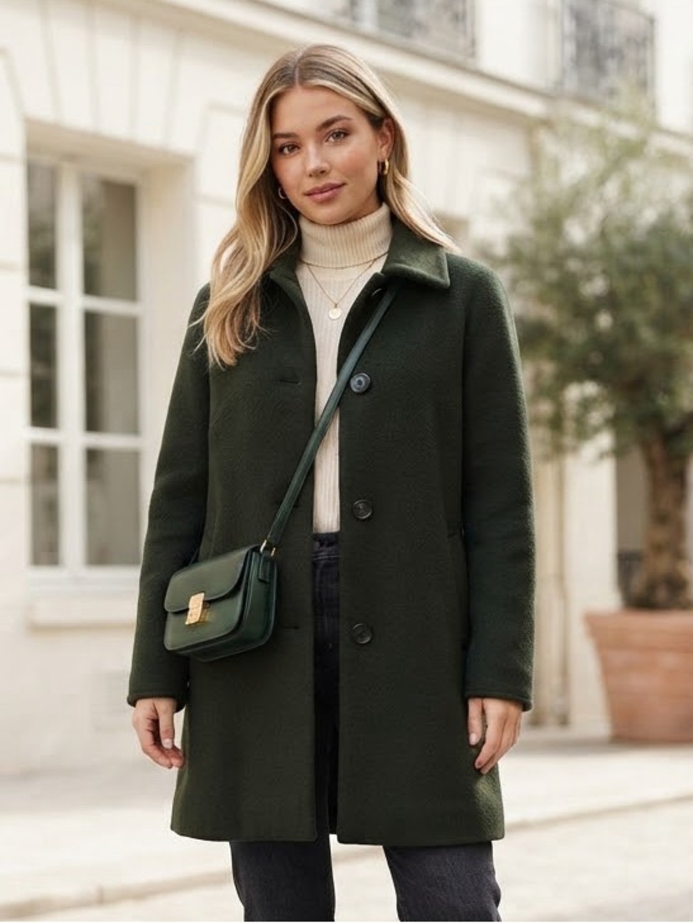 Cinzia Rocca Women’s Dark Green Wool Biella Pea Coat Overcoat Italy
